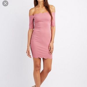 Pink off-shoulder scalloped dress